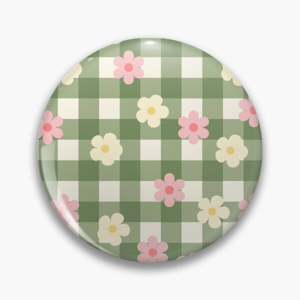 Item preview, Green Vichy gingham with pink and white flowers, picnic, summer feeling designed and sold by Blondiella.