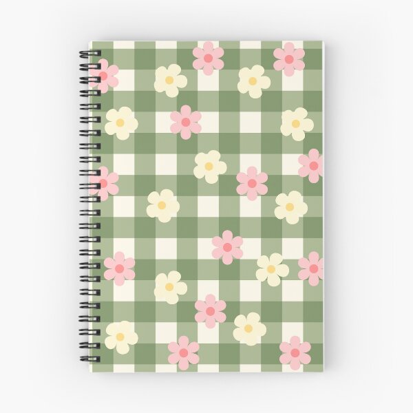 Item preview, Green Vichy gingham with pink and white flowers, picnic, summer feeling designed and sold by Blondiella.