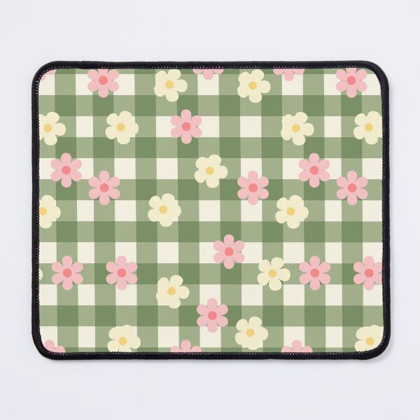 Item preview, Green Vichy gingham with pink and white flowers, picnic, summer feeling designed and sold by Blondiella.