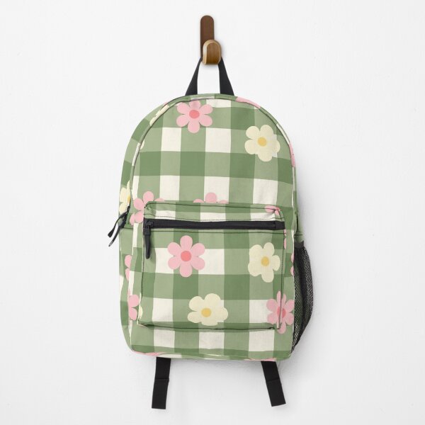 Item preview, Green Vichy gingham with pink and white flowers, picnic, summer feeling designed and sold by Blondiella.