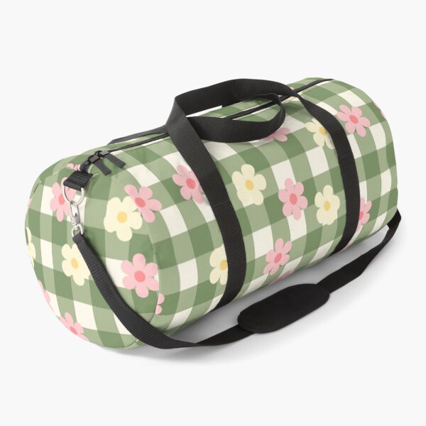 Item preview, Green Vichy gingham with pink and white flowers, picnic, summer feeling designed and sold by Blondiella.