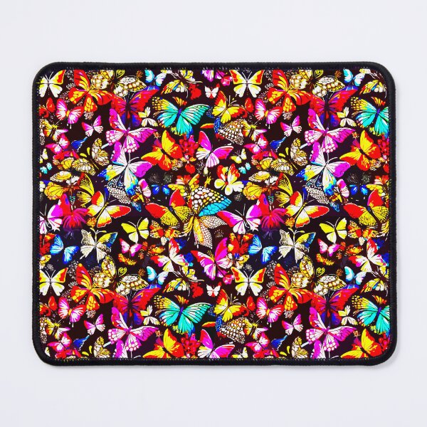 Item preview, Vibrant Butterfly Carpet Pattern on Black Background designed and sold by VikArtStudio.