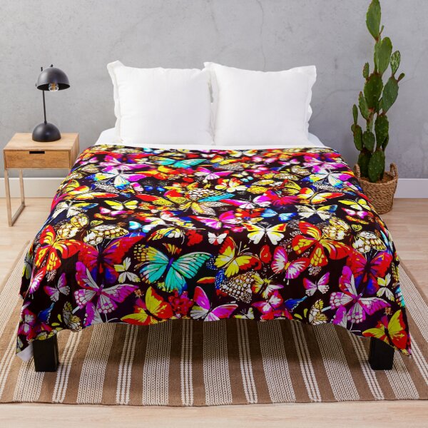 Item preview, Vibrant Butterfly Carpet Pattern on Black Background designed and sold by VikArtStudio.