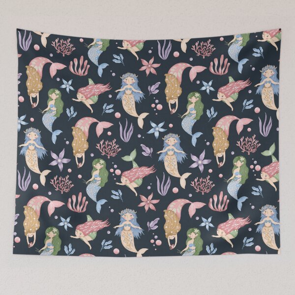 Item preview, Enchanting mermaids repeating pattern designed and sold by pinkyfish1010.