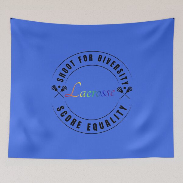 Item preview, Shoot For Diversity, Score Equality LGBTQ Slogan, Lacrosse racquet and ball graphic and rainbow text, LGBTQ T-Shirt, Unisex T-Shirt, Lacrosse T-Shirt, Lacrosse graphic  T-shirt,  designed and sold by PrideBeProud.