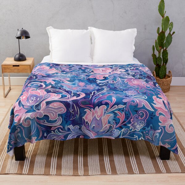 Item preview, Retro Watercolor Botanical Nature Chic Floral Pattern Blue Pink designed and sold by RoyalStarsPatts.