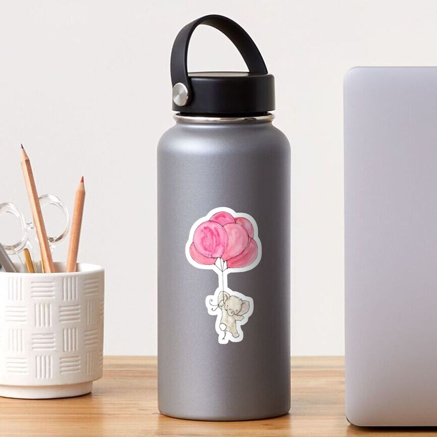 Baby Elephant Holding Pink Balloons Sticker