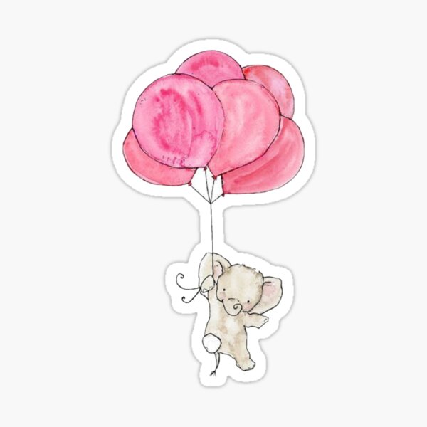 Bébé éléphant tenant des ballons roses Sticker