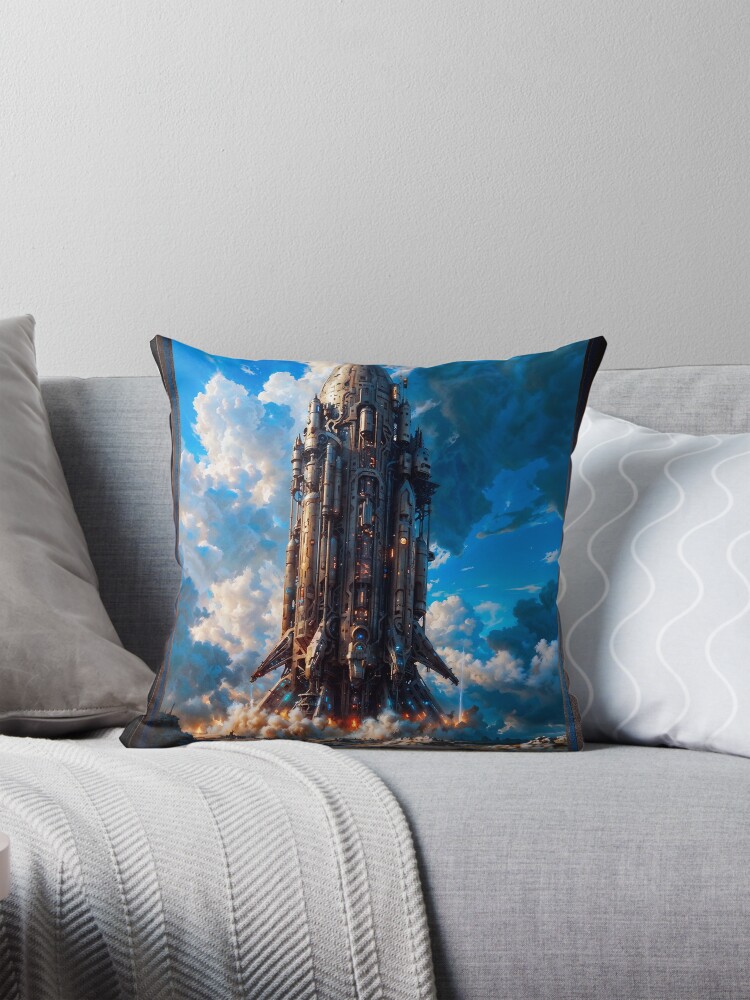Futuristic Spaceship Landing Of The Lariment, Retro-Fusion Sci-Fi Masterpiece AI Concept Art by Xzendor7 - Destiny And A New Frontier 4 Futuristic Spaceship Landing Of The Lariment, Retro-Fusion Sci-Fi Masterpiece Astounding AI Concept Art by Xzendor7 Decorative Art Print Throw Pillow