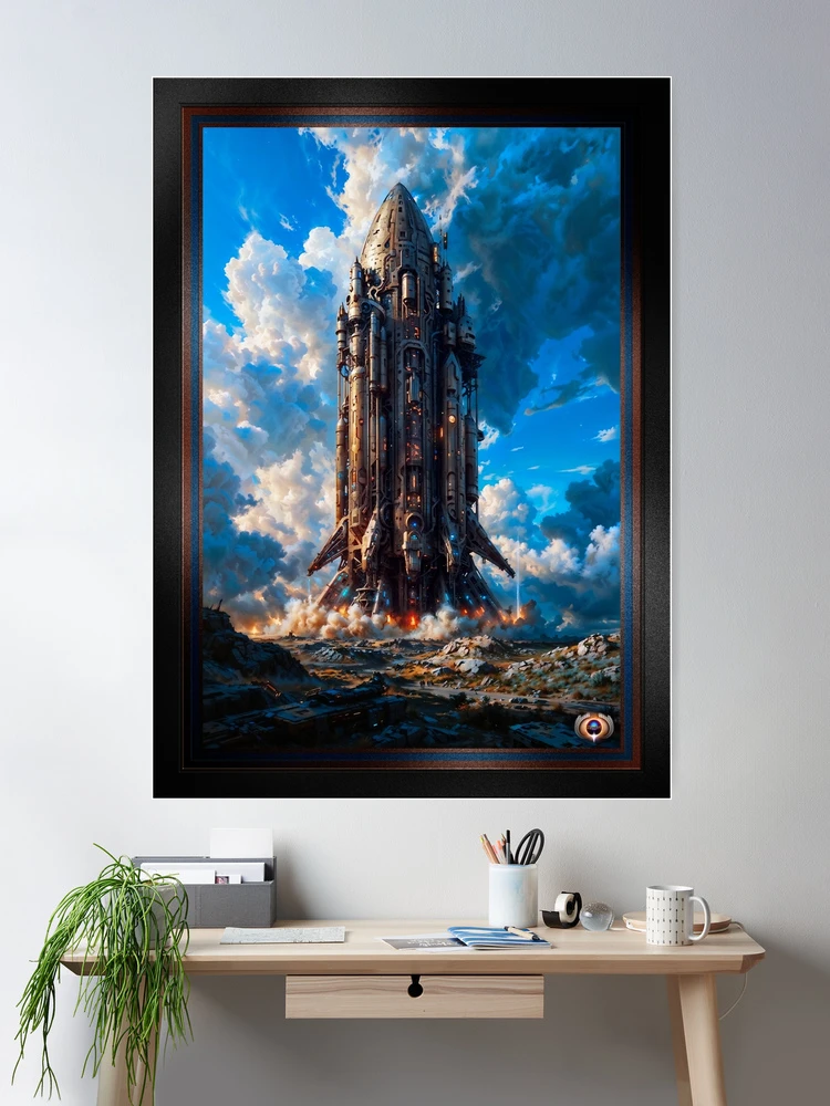 Futuristic Spaceship Landing Of The Lariment, Retro-Fusion Sci-Fi Masterpiece AI Concept Art by Xzendor7 - Destiny And A New Frontier 2 Futuristic Spaceship Landing Of The Lariment, Retro-Fusion Sci-Fi Masterpiece Astounding AI Concept Art by Xzendor7 Room Decor Poster Art Print