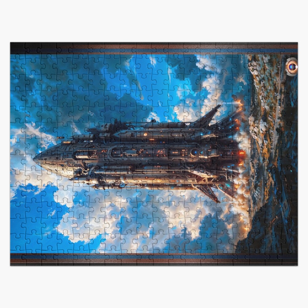 Futuristic Spaceship Landing Of The Lariment, Retro-Fusion Sci-Fi Masterpiece AI Concept Art by Xzendor7 - Destiny And A New Frontier 5 Futuristic Spaceship Landing Of The Lariment, Retro-Fusion Sci-Fi Masterpiece Astounding AI Concept Art by Xzendor7 Jigsaw Puzzle