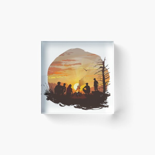 Item preview, Campers sunset gradient backdrop around campfire Active Outdoors Inspired Art designed and sold by CDC40.