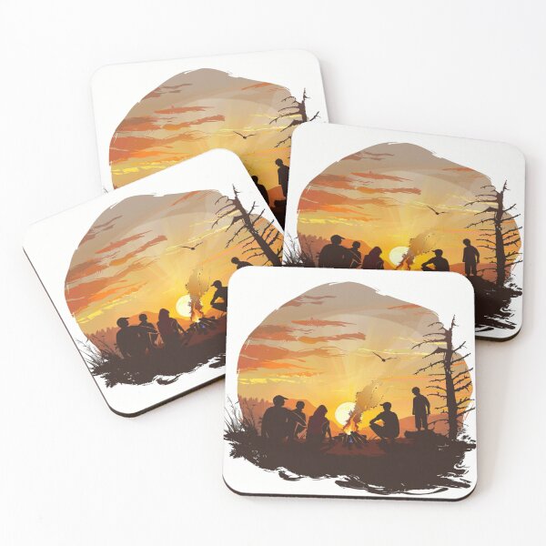 Item preview, Campers sunset gradient backdrop around campfire Active Outdoors Inspired Art designed and sold by CDC40.