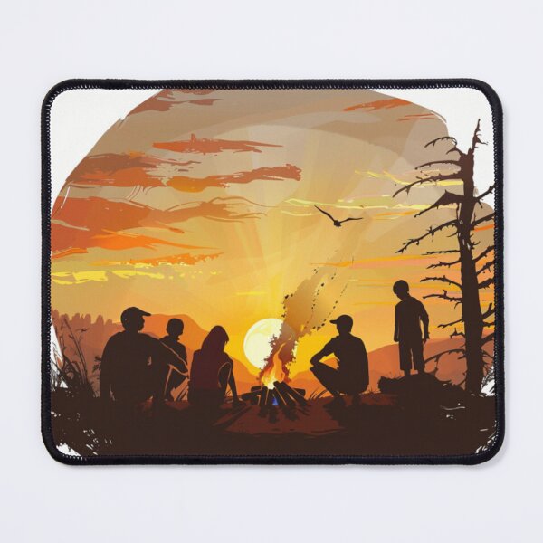 Item preview, Campers sunset gradient backdrop around campfire Active Outdoors Inspired Art designed and sold by CDC40.