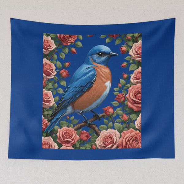 Item preview, An Eastern Bluebird Surrounded By New York Roses 1 designed and sold by taiche.