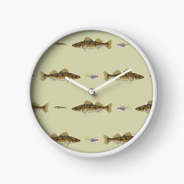 Walleye & Lures Pattern (Sand Background) Clock