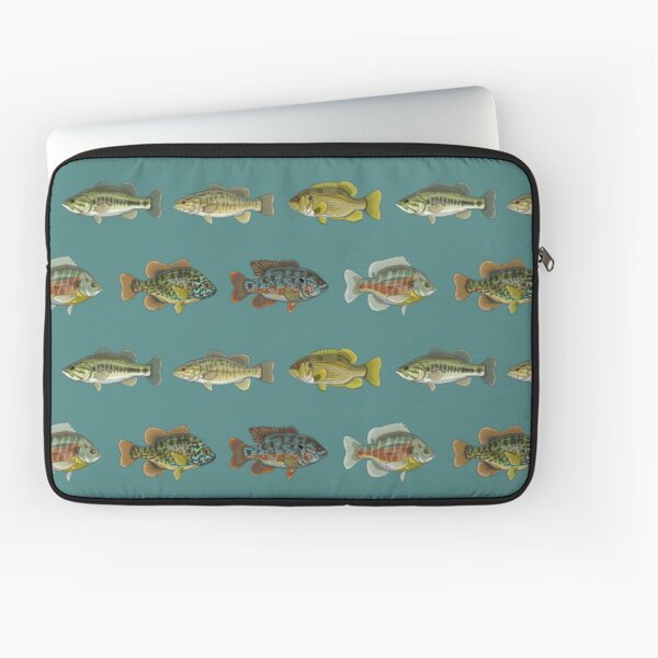 Bass and Sunfish Pattern (Blue Background) Laptop Sleeve
