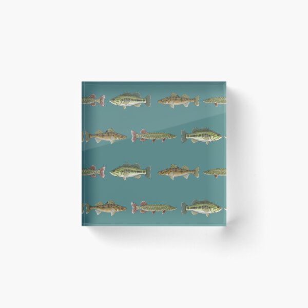 Freshwater Sportsfish Pattern (Blue Background) Acrylic Block
