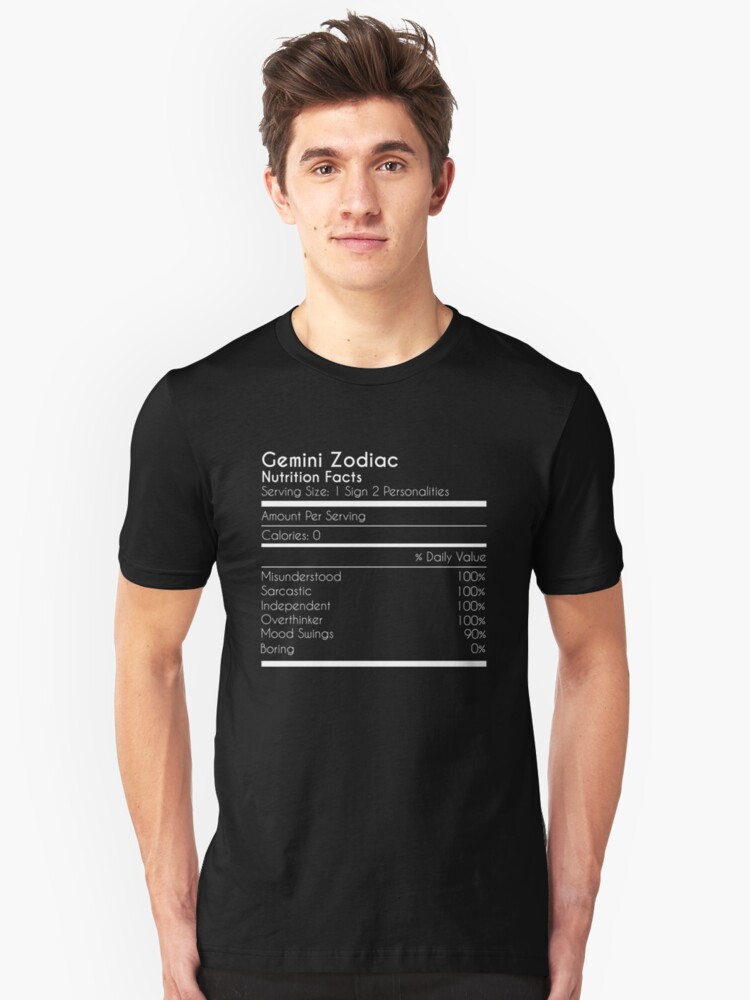 Gemini Zodiac Nutrition Facts Tshirt T Shirt By Kenifeh