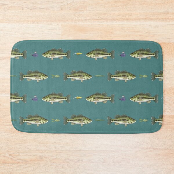 Largemouth Bass & Lures Pattern (Blue Pattern) Bath Mat