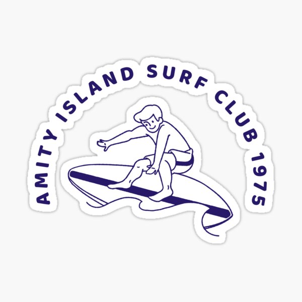 Vista previa del artículo con la obra «Club de surf de la isla Amity 1975», diseñado y vendido por GrufTee.