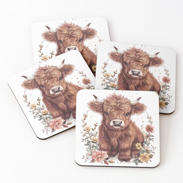 Item preview, Cute baby highland cow and flowers,, boho cow designed and sold by Inktown.