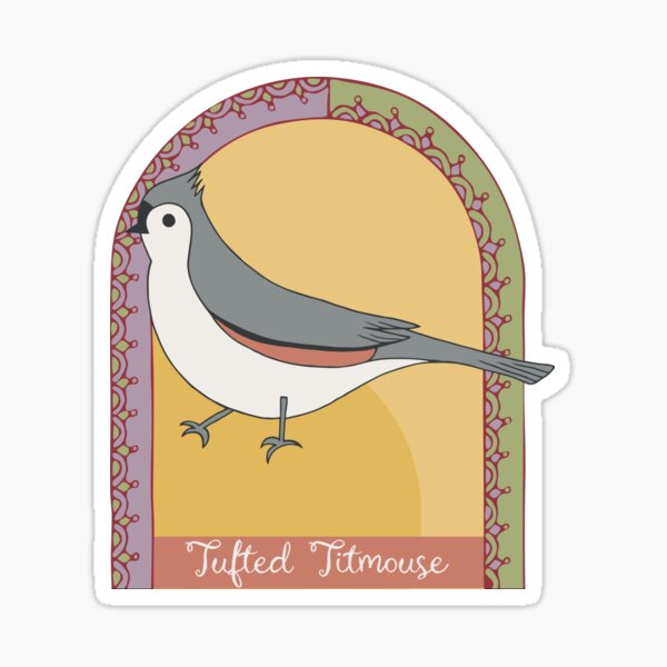 Retro Boho Tufted Titmouse Sticker