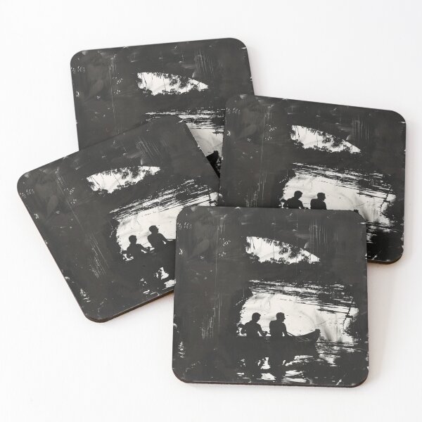 Item preview, Monochrome silhouette rafters against neon river Active Outdoors Inspired Art designed and sold by CDC40.