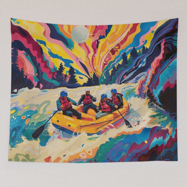 Item preview, Psychedelic twist river rafting scene bold colours Active Outdoors Inspired Art designed and sold by CDC40.