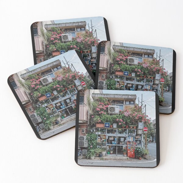 Item preview, Urban Architecture with Lush Plants and Flowers on a Cozy Corner Storefront – Urban Photography designed and sold by regnumsaturni.