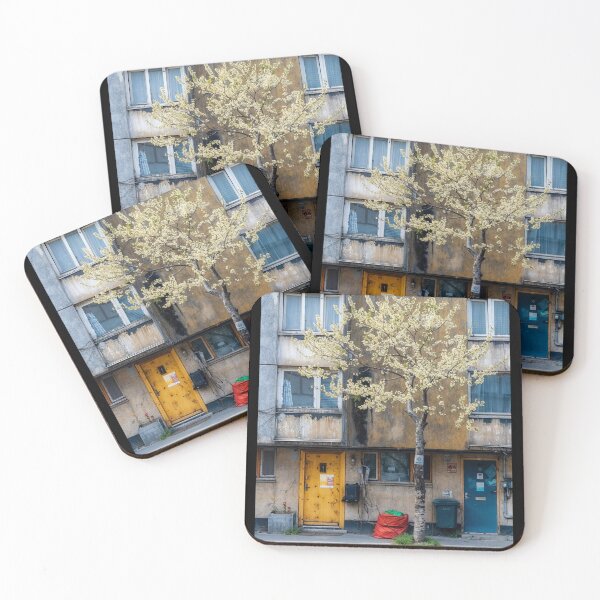 Item preview, Urban Architecture with Blooming Tree in Front of Old Building – Urban Photography designed and sold by regnumsaturni.