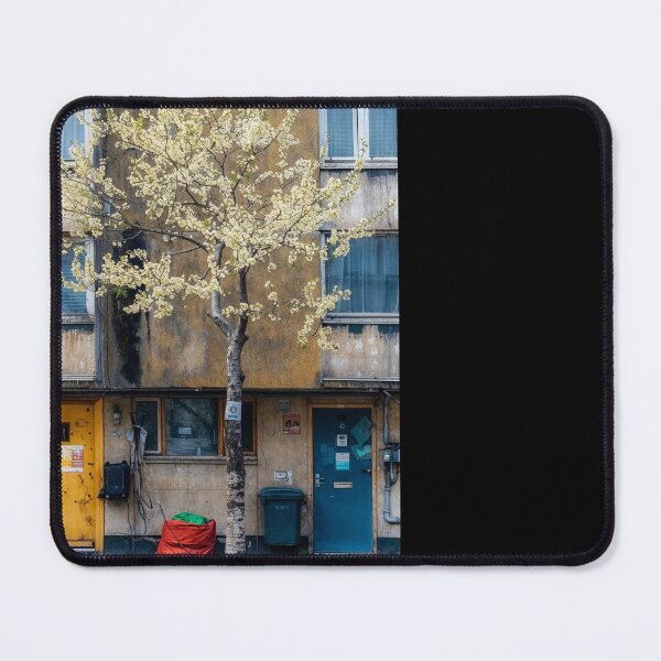 Item preview, Urban Architecture with Blooming Tree in Front of Old Building – Urban Photography designed and sold by regnumsaturni.