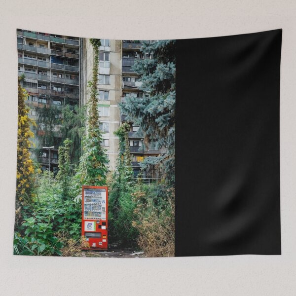 Item preview, Urban Architecture with Plants and Tree, Abandoned Vending Machine in Overgrown Cityscape designed and sold by regnumsaturni.