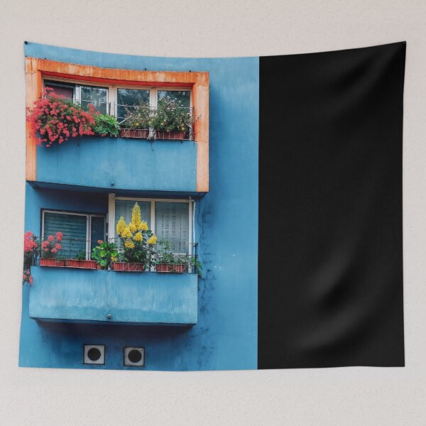 Item preview, Facade with Vibrant Balcony Plants Against Urban Wall – Urban Photography designed and sold by regnumsaturni.