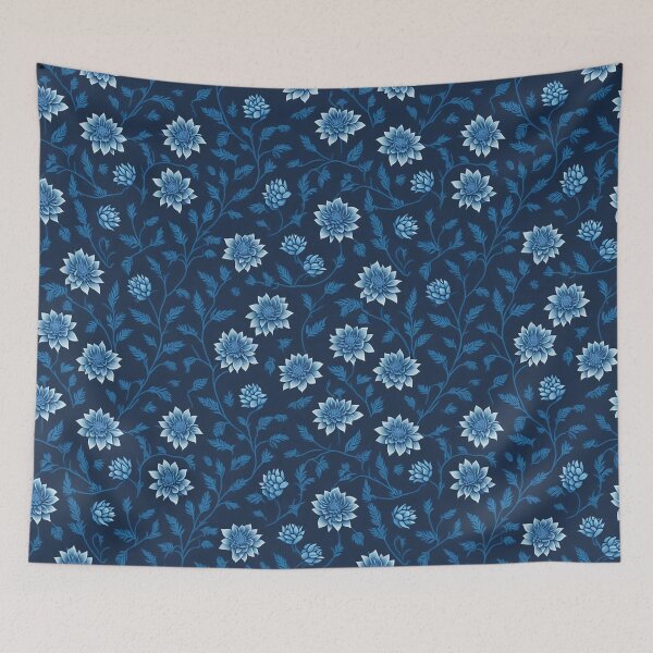 Artikelvorschau, Elegantes blaues Chrysantheme-Blumenmuster, blaues Blumenmuster entworfen und verkauft von StickerinoShop.