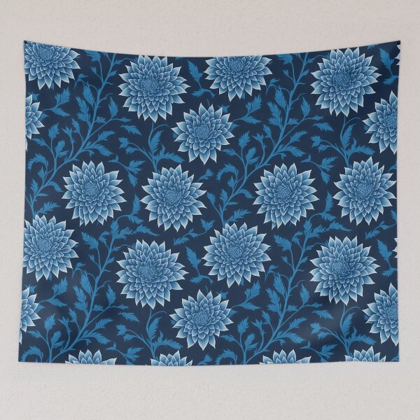 Artikelvorschau, Elegantes blaues Chrysantheme-Blumenmuster, blaues Blumenmuster entworfen und verkauft von StickerinoShop.