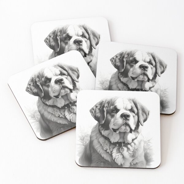 Item preview, Black and white Saint Bernard pencil drawing designed and sold by Pencil-Art.