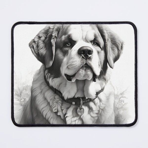 Item preview, Black and white Saint Bernard pencil drawing designed and sold by Pencil-Art.