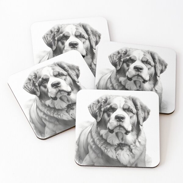 Item preview, Black and white Saint Bernard pencil drawing designed and sold by Pencil-Art.