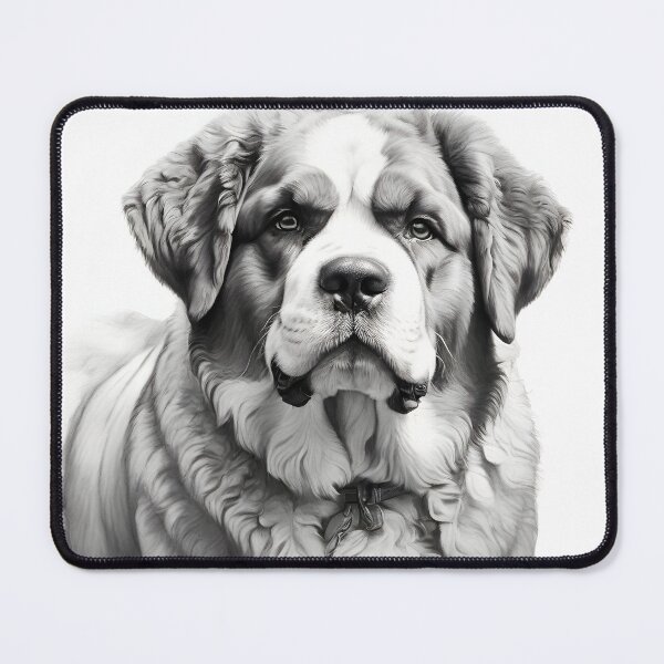 Item preview, Black and white Saint Bernard pencil drawing designed and sold by Pencil-Art.
