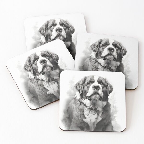 Item preview, Black and white Saint Bernard pencil drawing designed and sold by Pencil-Art.
