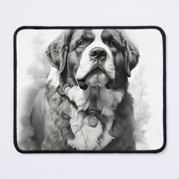 Item preview, Black and white Saint Bernard pencil drawing designed and sold by Pencil-Art.