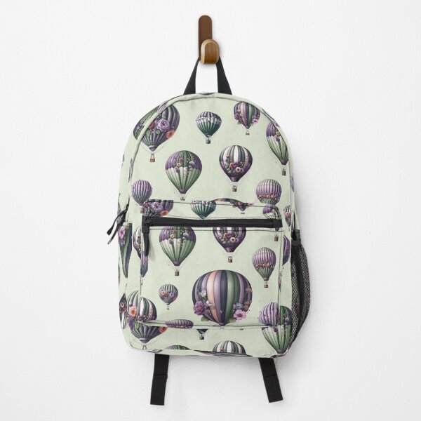 Item preview, Hot air balloon in pastel colors with purple green flowers decoration balloon ride fairytale designed and sold by Annika Shurafa.
