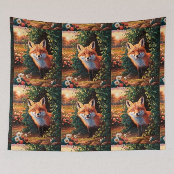 Item preview, Fox Portrait. Spring fox, floral fox, vintage fox, fox painting, Johannes Vermeer style designed and sold by FoxVibes.