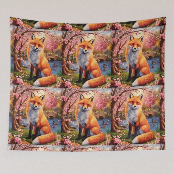 Item preview, Fox Portrait. Spring fox, floral fox, vintage fox, fox painting, Johannes Vermeer style designed and sold by FoxVibes.