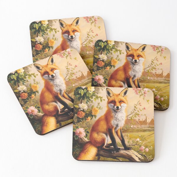 Item preview, Fox Portrait. Spring fox, floral fox, vintage fox, fox painting, Johannes Vermeer style designed and sold by FoxVibes.