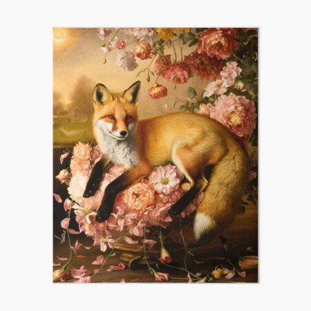 Item preview, Fox Portrait. Spring fox, floral fox, vintage fox, fox painting, Johannes Vermeer style designed and sold by FoxVibes.