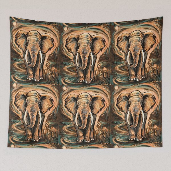 Item preview, Elephant Portrait. Elephant painting, elephant drawing, vintage elephant, Edvard Munch style designed and sold by ElephantVibes.