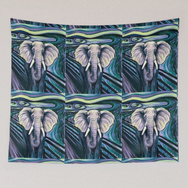 Item preview, Elephant Portrait. Elephant painting, elephant drawing, vintage elephant, Edvard Munch style designed and sold by ElephantVibes.