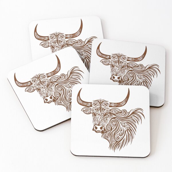 Item preview, Brown longhorn cow abstract print designed and sold by PrettyPinkSkies.